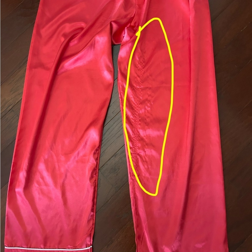 Red Satin Pajama Set long sleeve top size large pants medium - Picture 10 of 10